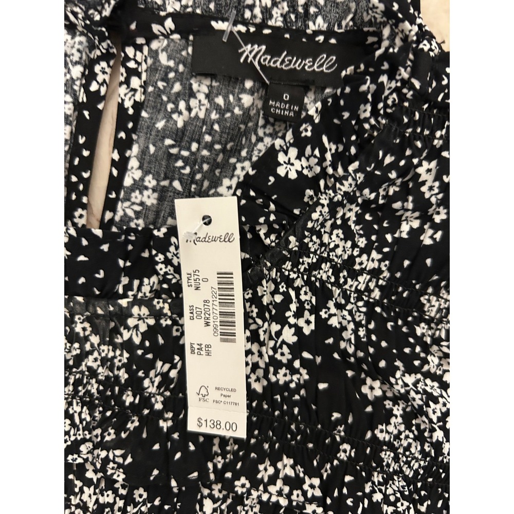 Madewell Smocked Crewneck Mini Dress in Floral Size 0 Black NWT - Picture 14 of 16